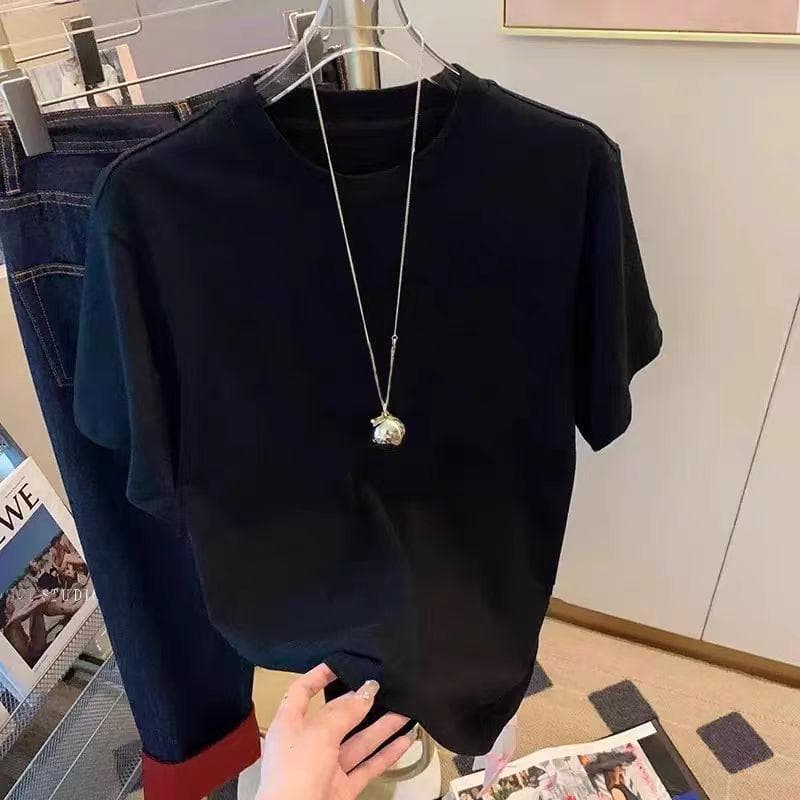 New Shoulder Cotton Short-sleeved T-shirt Women's Fashion Versatile Age-reducing Thin White T-shirt Top Trendy Summer 4XL