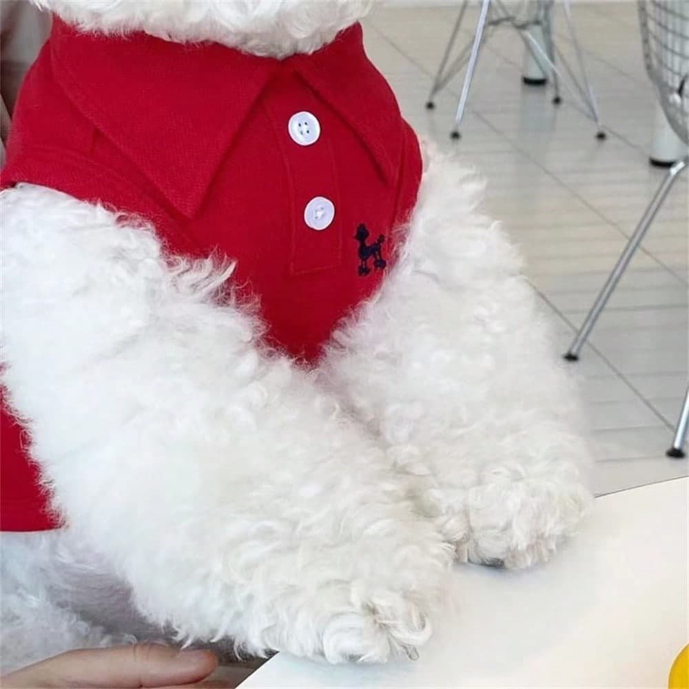 3pcs Pet Plain Polo Shirt with Embroidery Vest Set, Spring and Summer M