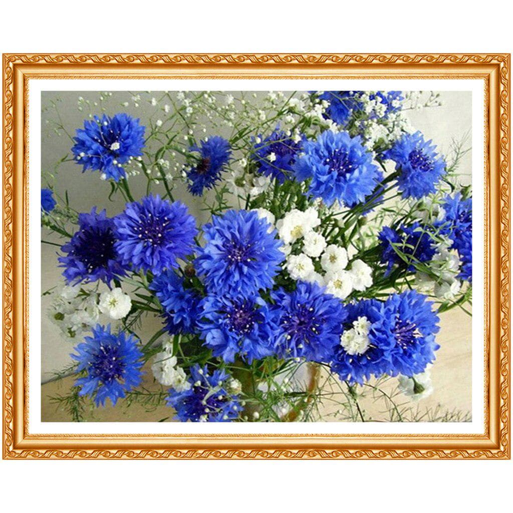 5d Diy Full Round Drill Diamond Painting Blue Cornflower Diamond Cross Stitch Rhinestone Decor 30X40CM