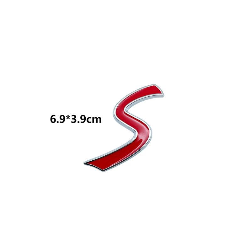 1Pcs 3D Metal S Logo Front Grille Emblem SD Badge Car Rear Tail Bumper Trunk Sticker For Cooper S Logo F55 F56 F60 R55 R56 R60 brown
