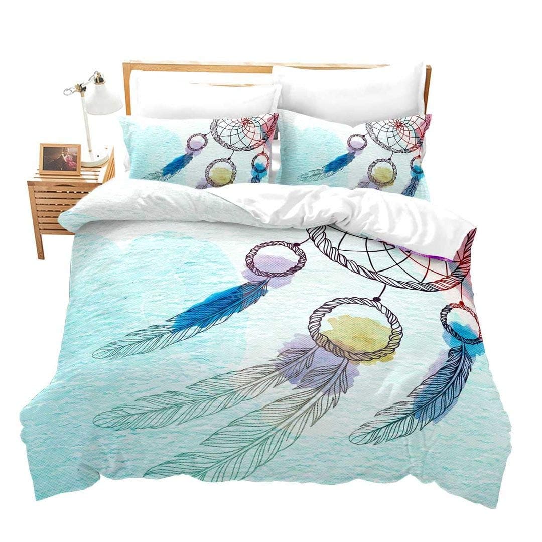 Cartoon Dreamcatcher Duvet Cover Set Single King Feather Bedding Set Microfiber Bohemian Comforter Cover For Girls Women Room EU single(135x200cm)
