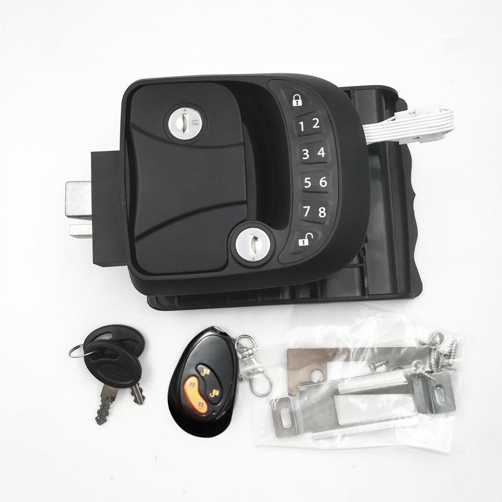 RV Door Lock Keyless Entry Door Lock Latch 65ft Remote AntiTheft Lock with Integrated Keypad 1 Left black