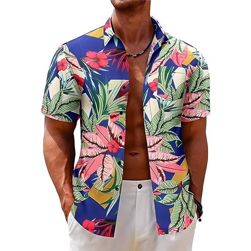 Men's 3D White Orchid Printed Shirt Button Up Shirt Casual Shirt Summer Shirt Short Sleeved Daily Vacation Clothing 8XL