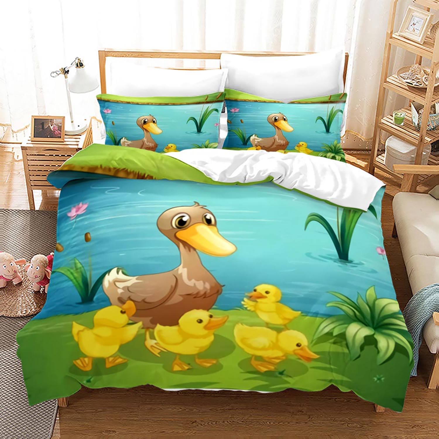 Yellow duck Bedding Set Single Twin Full Queen King Size Little duck Bed Set Aldult Kid Bedroom Duvetcover Sets 3D Print 020 EU single(135x200cm)
