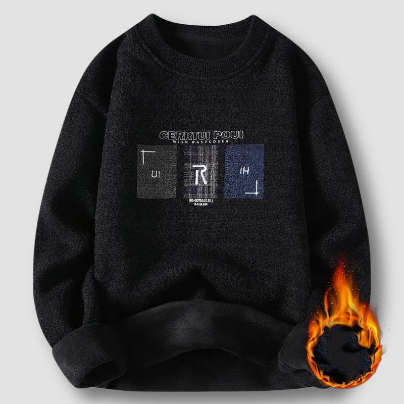 Autumn/Winter New Men's Sweater with Thick Velvet for Warmth Round Neck Letter Embroidered Knitted Inner Undercover XL black