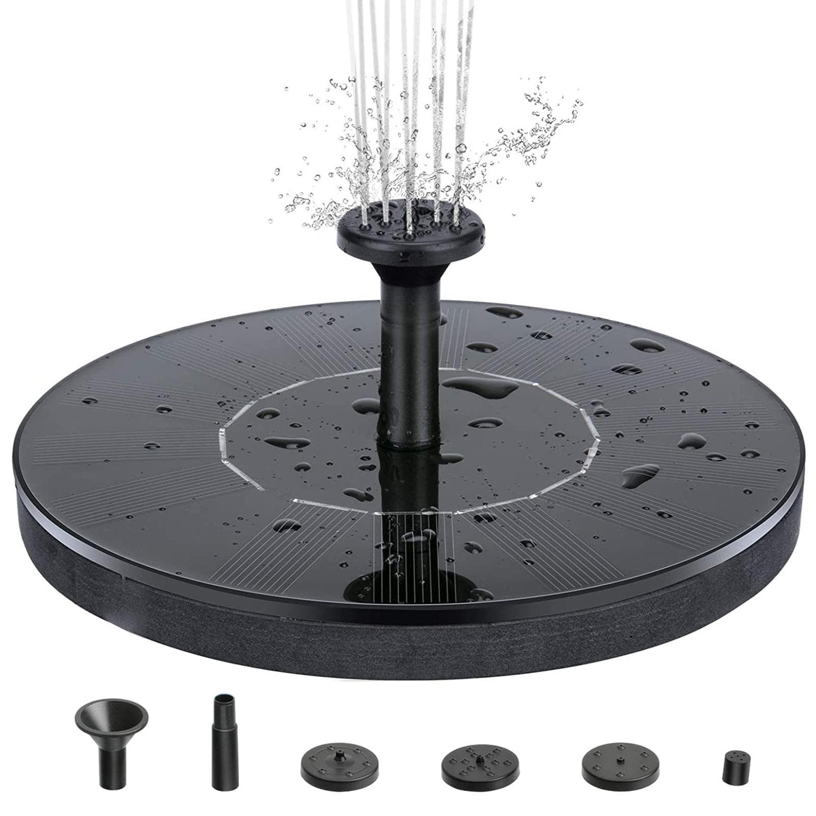 Solar Fountain Pump Bird Bath Fountain Floating Fountain for Pools with 4 Spraying Nozzles black