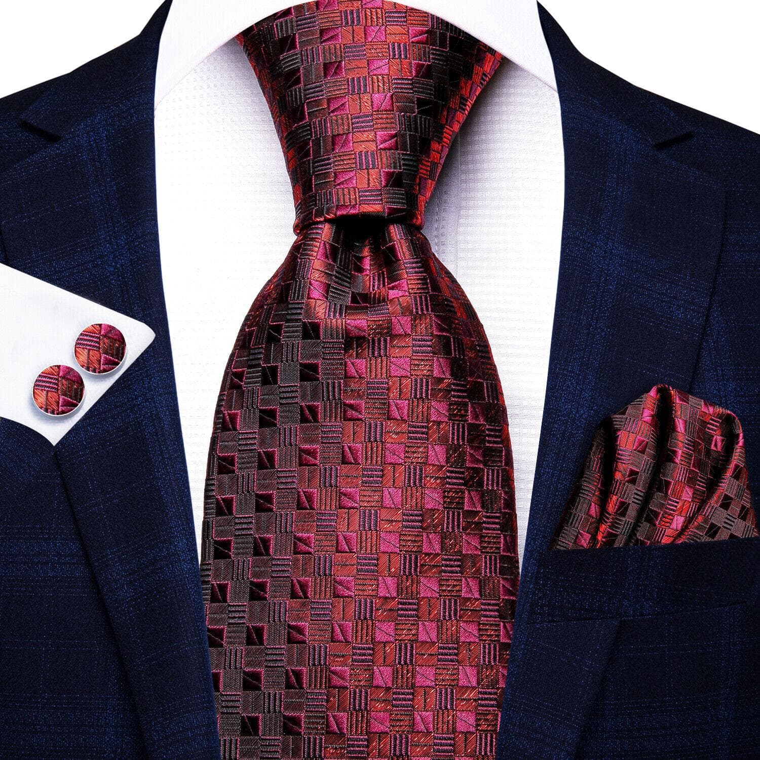 Hi-Tie Ties for Men Silk Tie Sets Pocket Square Cufflinks Wedding Formal Business Party Mens Tie Sets N-3813