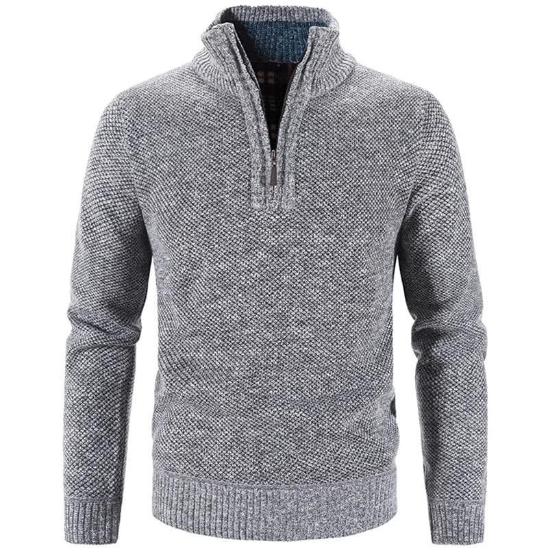 Winter Men's Fleece Thicker Sweater Half Zipper Turtleneck Warm Pullover Quality Male Slim Knitted Wool Sweaters M light gray