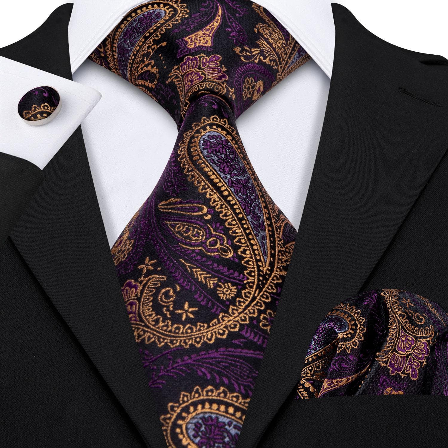 Hi-Tie New Fashion Mens Tie Business Necktie Hanky Cufflinks Tie Set N-0571