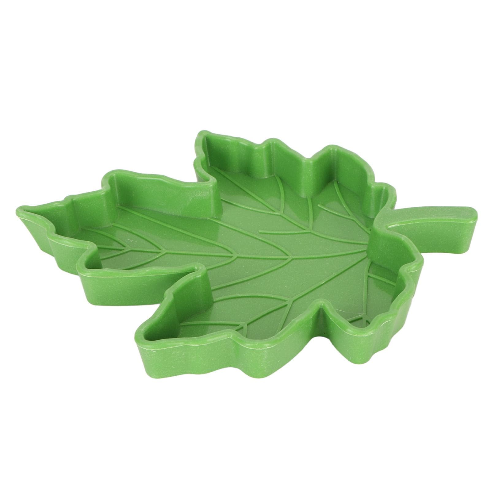 Maple Leaf Shape Reptile Water Feeder Plastic Pet Feeding Bowl Drinking Tray for Geckos Lizards L(for 6.5-9kg) green