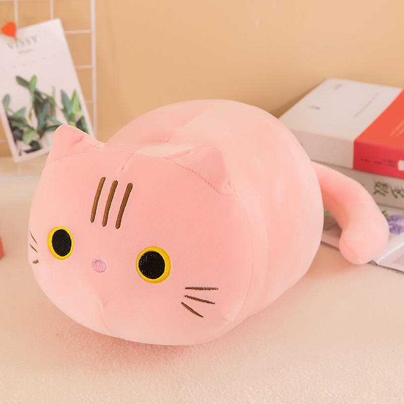 Adorable Cat Plush Pillow - Cylindrical Cushion for Napping 35 cm, 0.35 kg pink