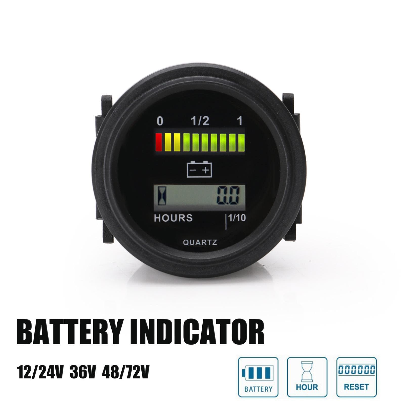 Digital Lcd Hour Meter with led battery indicator Gauge 12V 24V 36V 48V 72V black