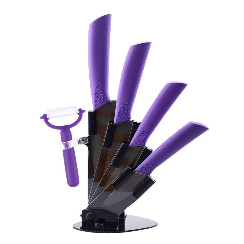 Kitchen Knives Ceramic Knives Accessories Set 3 Paring 4 Utility 5 Slicing 6 Chef Knife+Holder+Peeler Black Blade purple