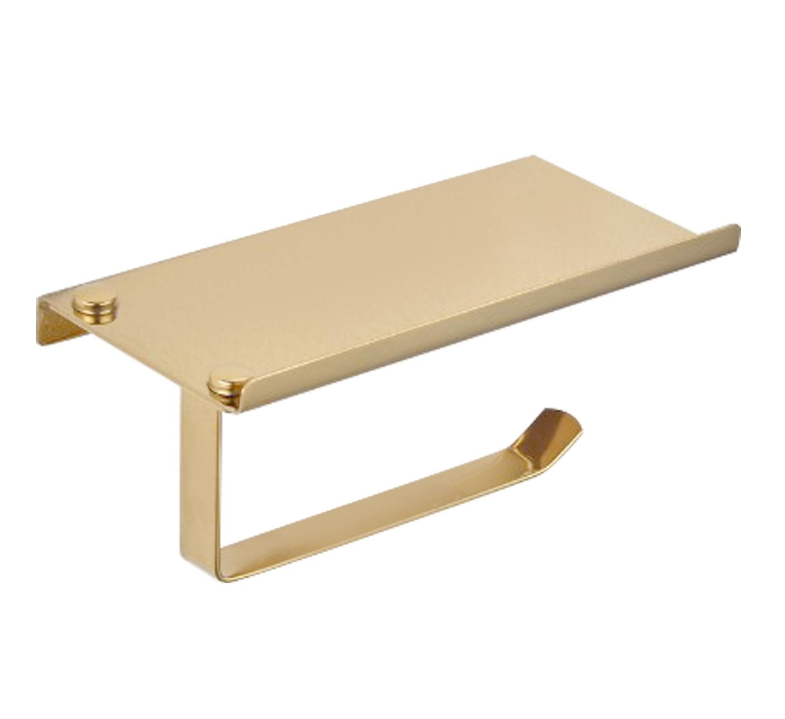 Toilet Paper Holder Stainless Steel Rust Proof Golden Large Storage Space Wall Mounted Tissue Roll