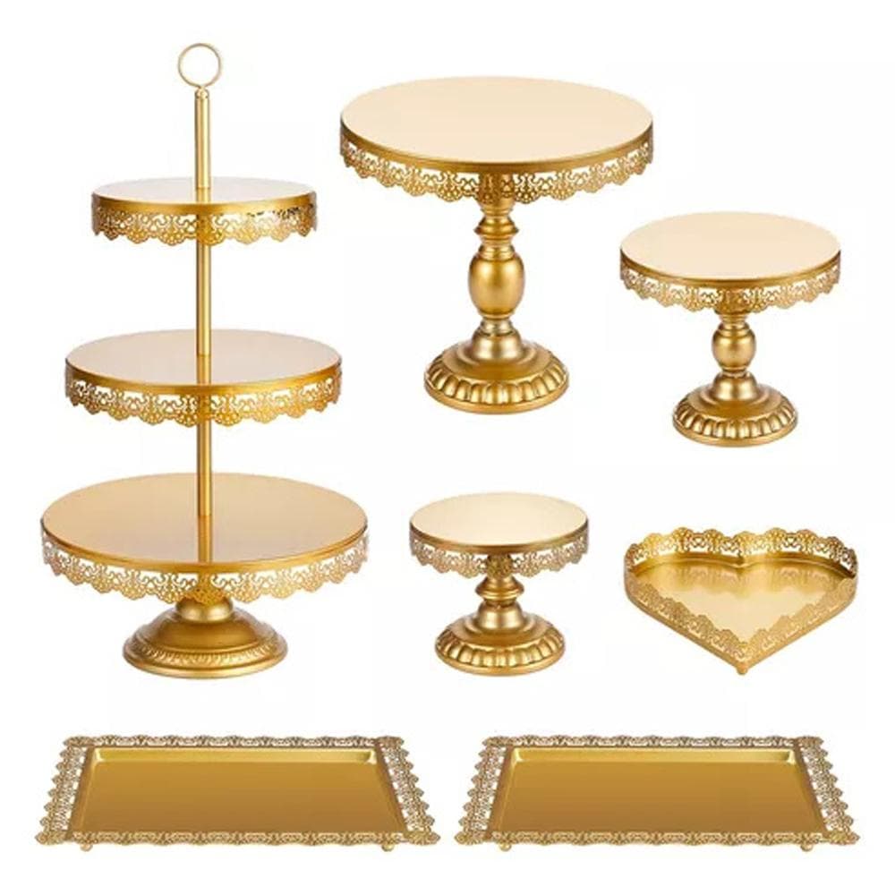 7-Piece Cake Stand Metal Dessert Table Cupcake Holder Cake Serving Tray Display Tower for Wedding gold