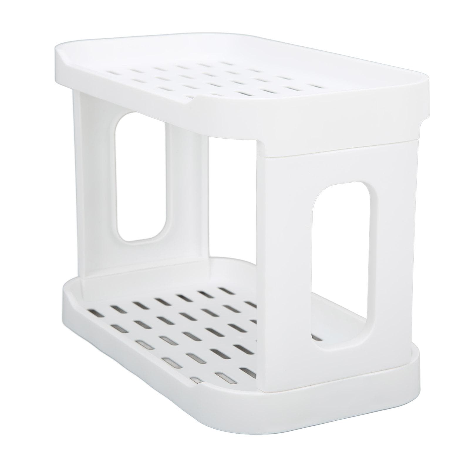 Double Layer Desktop Storage Rack Large Capacity Fence Design White Cosmetics Desktop Plastic