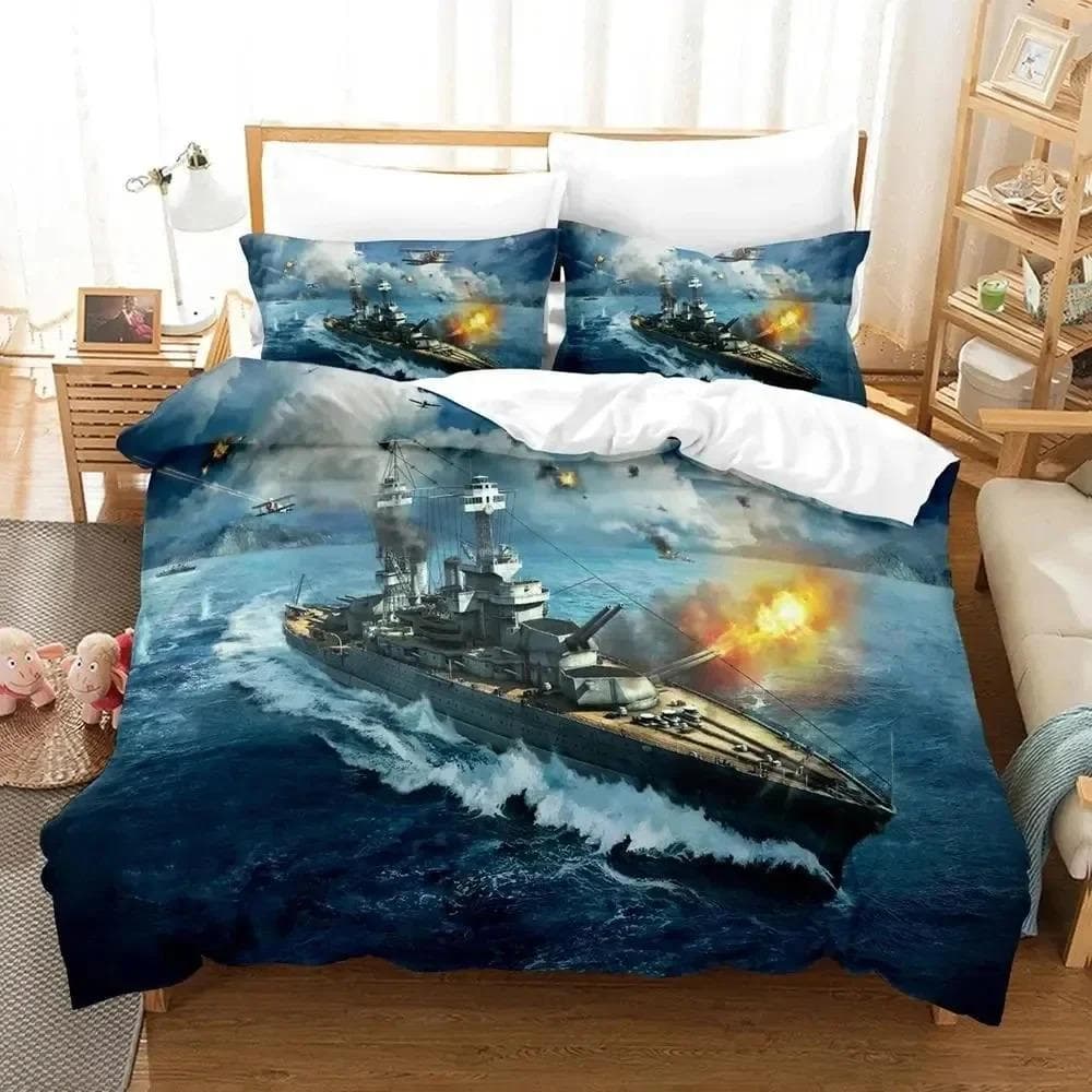 3D Print Game World of Warships Bedding Set Duvet Cover Bed Set Quilt Cover Pillowcase Comforter king Queen Size Boys Adult AU Double 180x210cm