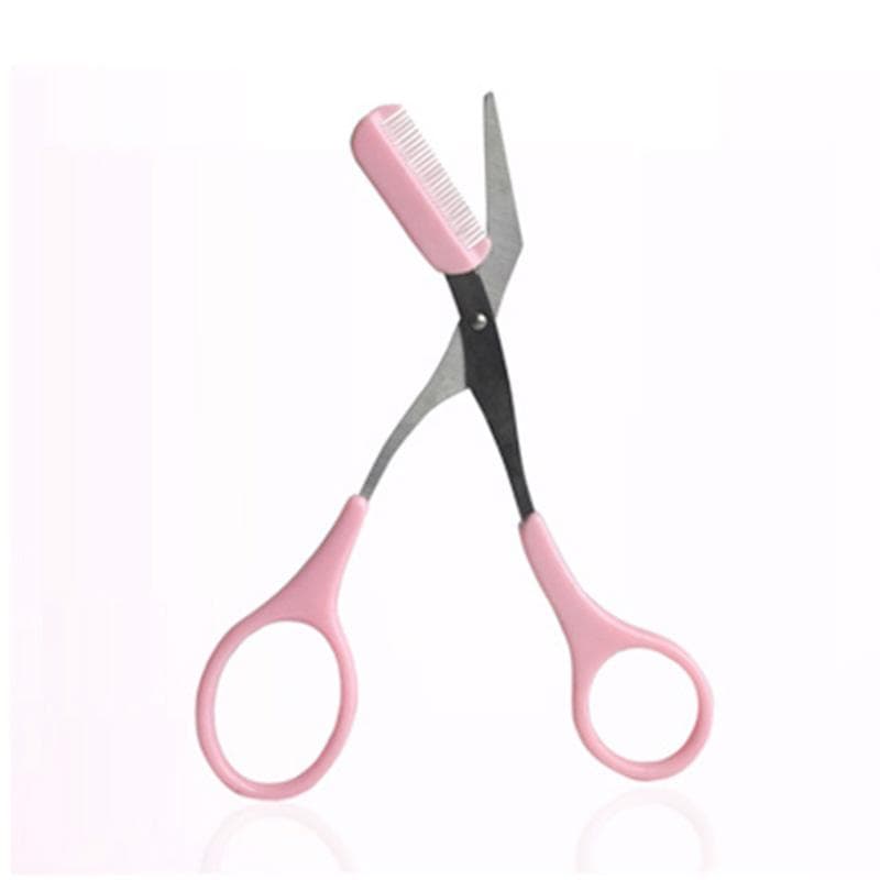 Eyebrow Trimmer Comb Eyelash Hair Clips Scissors Cosmetic Tool Set for Lady None pink