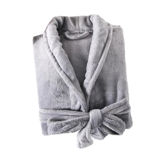 Unisex Winter Bathrobe Thick Warm Great Water Absorbent Solid Color Lace Up Long Sleeve Cardigan Lapel Pockets Knee Length Nightgown XL grey