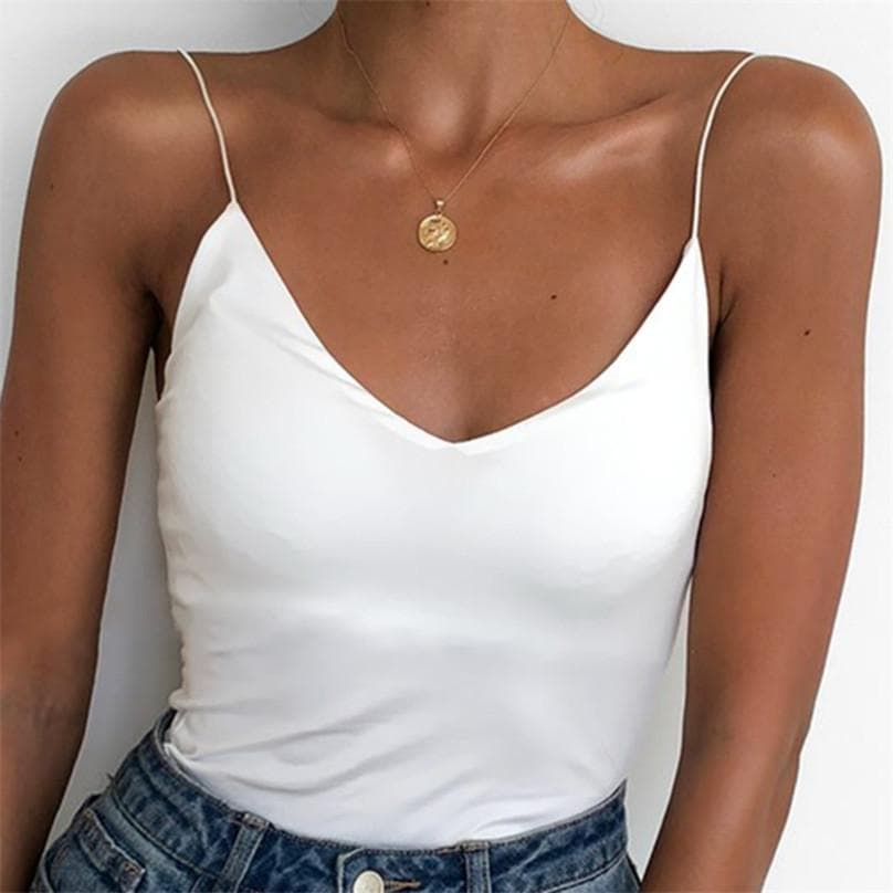 European and American Women's Summer Solid Color Suspender Bottoming Lingerie Slim Small Vest Ladies Outer Wear Tank Tops S white