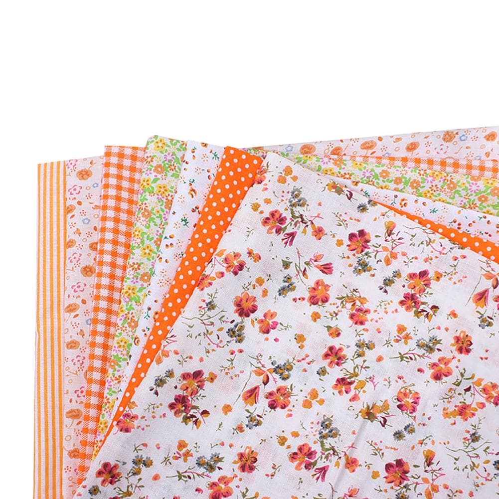 Lachepper 7Pcs/Set Fabric Floral Plaid Cotton Cloth DIY Craft Sewing Handmade  Accessories one size orange