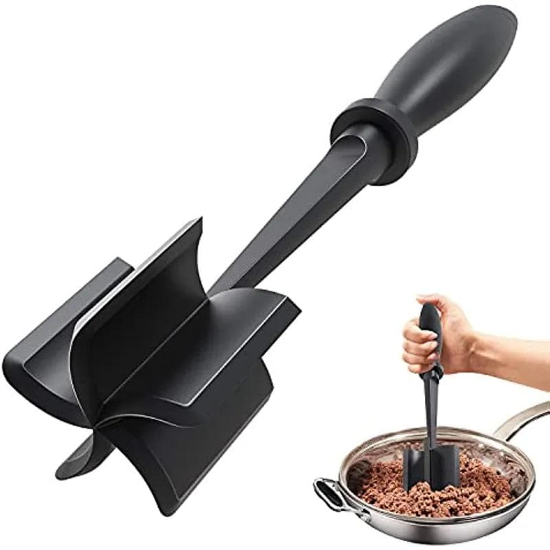 Kitchen Meat Chopper Ground Beef Masher Mixing, Grinding and Pounding Spatula Meat Scraper for Mincing Meat black