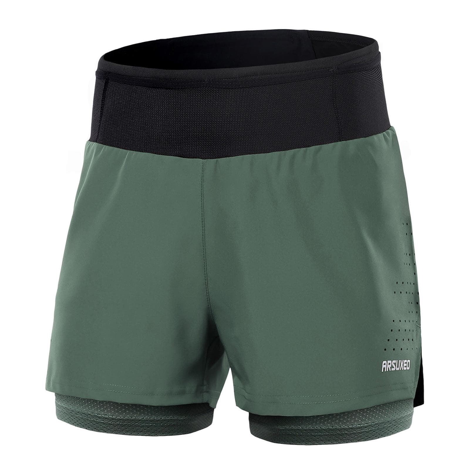 Men 2 in 1 Running Shorts High Waist Athletic Shorts Sport Shorts Workout Shorts with Pockets for M army green