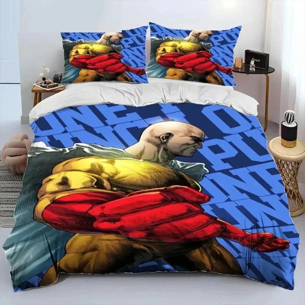 Anime One-Punch Man Saitama Bedding Set Duvet Cover Bed Set Quilt Cover Pillowcase King Queen Twin Size Boys Girls Adults 70x133cm 2pcs