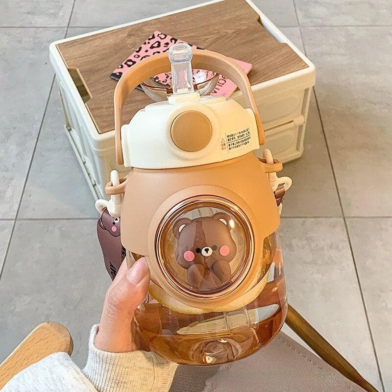 Kids Water Bottles With Straw For Girls 820ml Large Capacity Cute Children's Kawaii Cartoon Bottle for Student School Travel 820ml brown