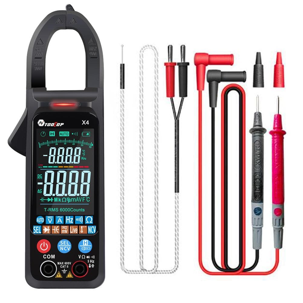 TOOLTOP X4 Handheld Portable Clamp Meter Color LCD Large Screen Clamp Meter 6000 Counts NCV AC black