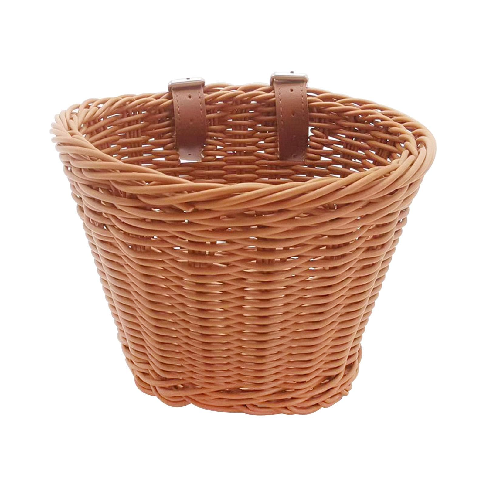 Children Bike Front Basket Bicycle Hanging Basket Bicycle PP Rattan Woven Basket with Adjustable brown