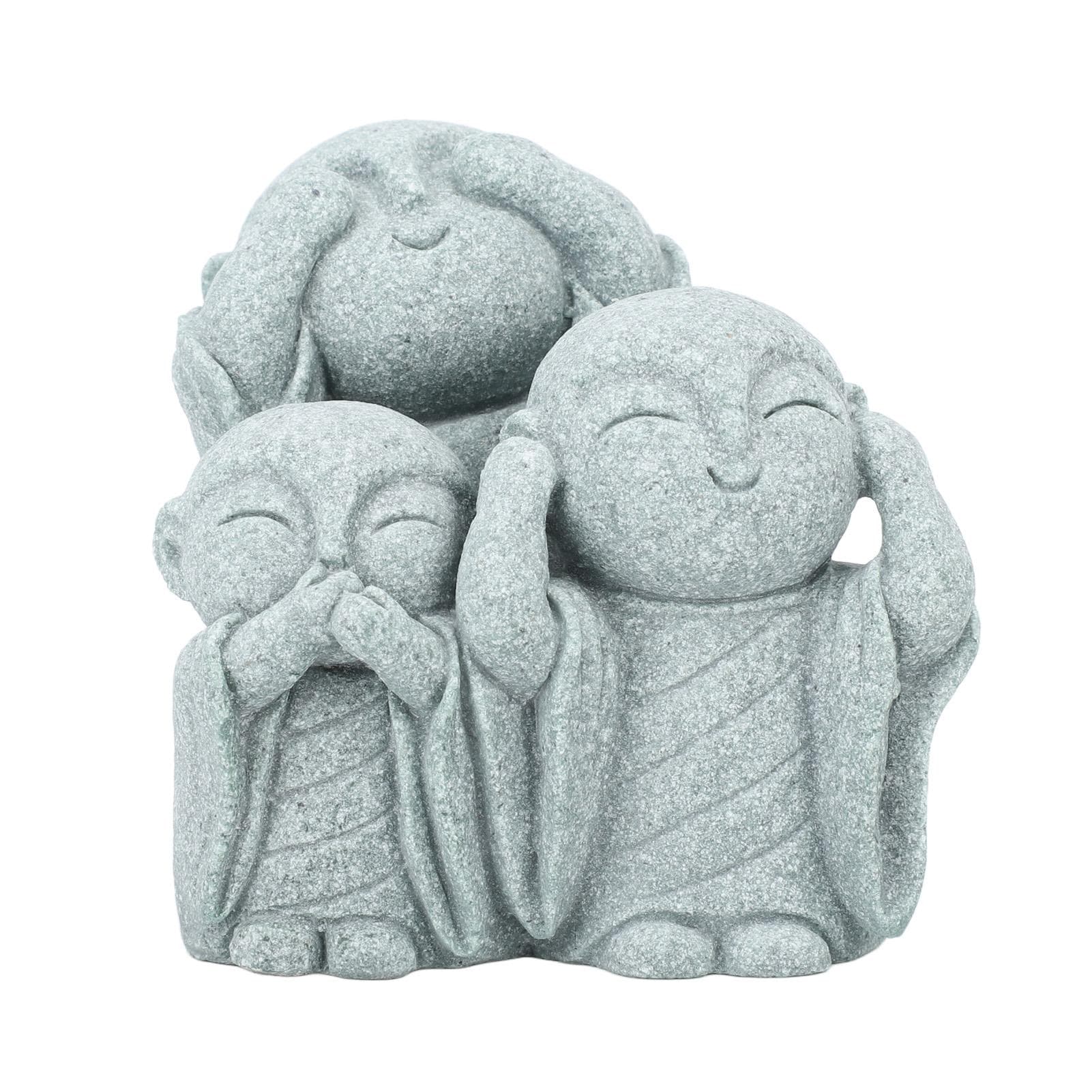 Mini Monk Buddha Statue Chinese Green Sandstone Cute Buddha Figurine 3 Little Monks Ornament for