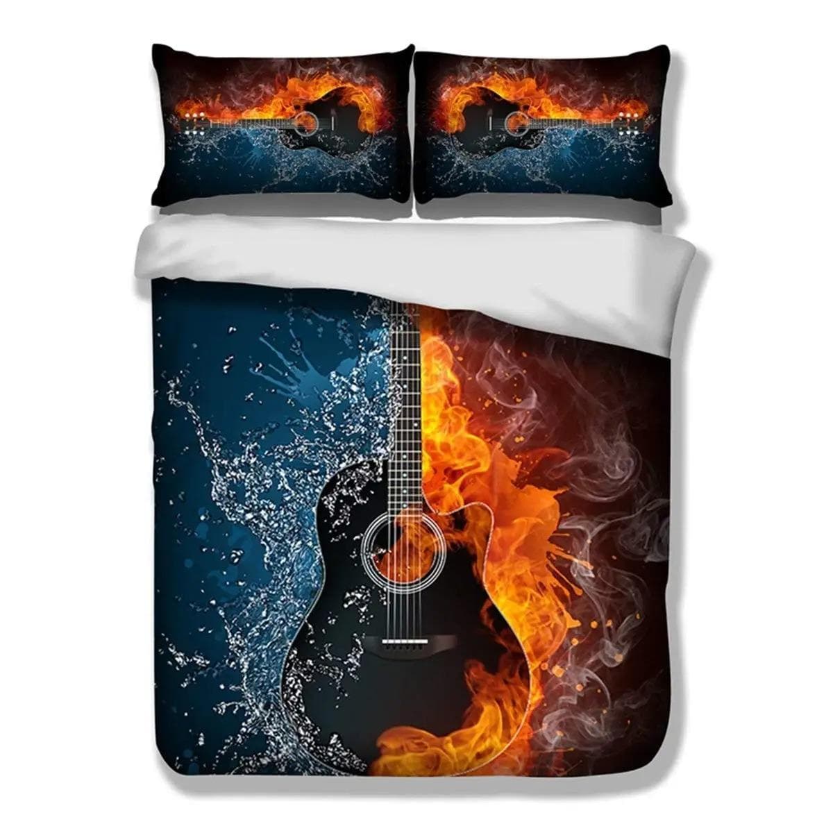 Guitar Duvet Cover KingQueen Size Rock Music Bedding for Kids Teens Vintage Guitar on Wooden Floor Polyester Quilt Cover Grey 70x133cm 2pcs