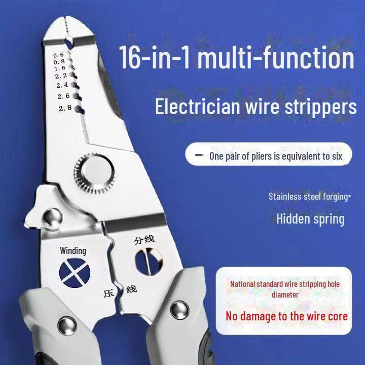 21-in-1 Electrician Multi-Tool: Copper Wire Stripping & Crimping Pliers, Wire Winding Clamp, Cutting & Wrench Pliers white