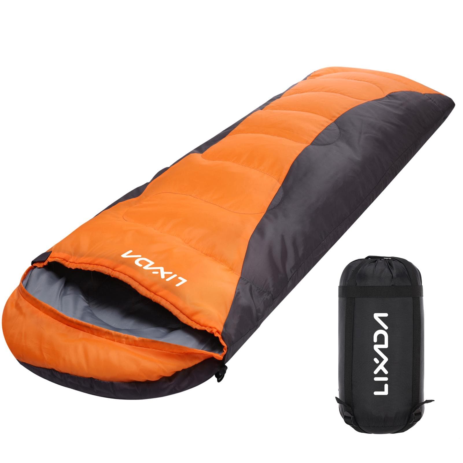Lixada Sleeping Bag for Adults Boys and Girls 4-Season Camping Warm Sleeping Bag Waterproof with 1300g orange/grey