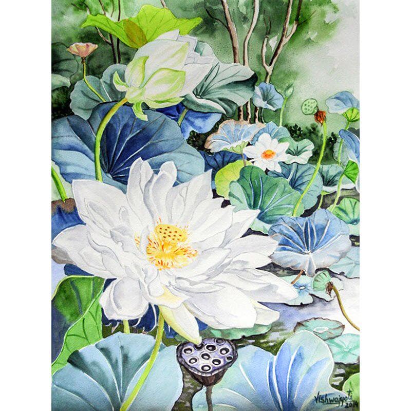 5D DIY Diamond Painting Lotus Leaf Embroidery Cross Stitch Rhinestone Mosaic Home Decor 20X30CM