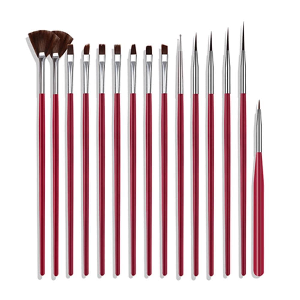 15pcs Nail Brush Kit Nail Art Tips UV Gel Nail Builder Brush for Nail Art rose red