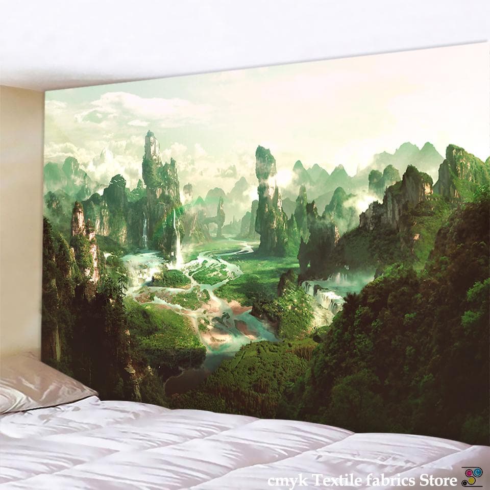 Primitive Forest Tapestry Wall Hanging Psychedelic Natural Scenery Bohemian Polyester Printing Background Cloth Decor 95x70CM