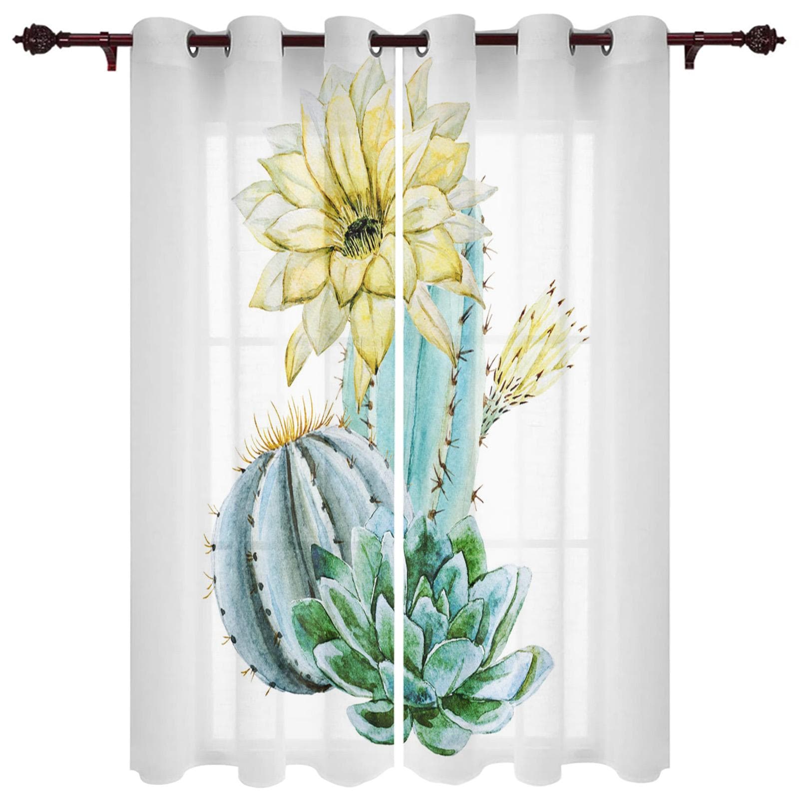 Plant Cactus Pot Decoration Home Curtains Household Goods Living Room Bedroom Curtain 135W x 60H(cm)