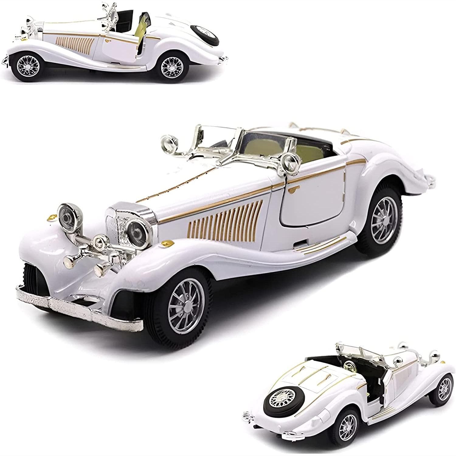 1:28 Scale Benz 500K Pull Back Diecast Metal Antique Classic Model Cars Collectible Toy Gifts (Length 6.5in/16.8cm) 16.2x5.7x4.8cm white