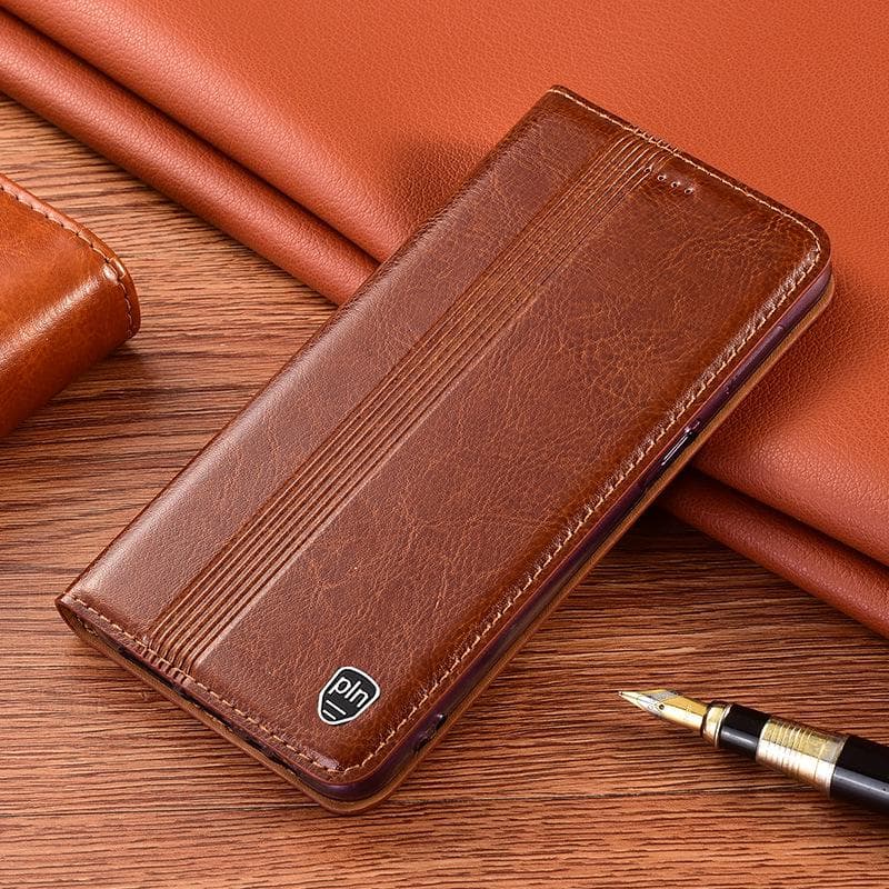 Genuine Leather Flip Case for Xiaomi Redmi Note Series (9, 10, 11SE, 12, 14 Pro+) Redmi Note 14 5G China