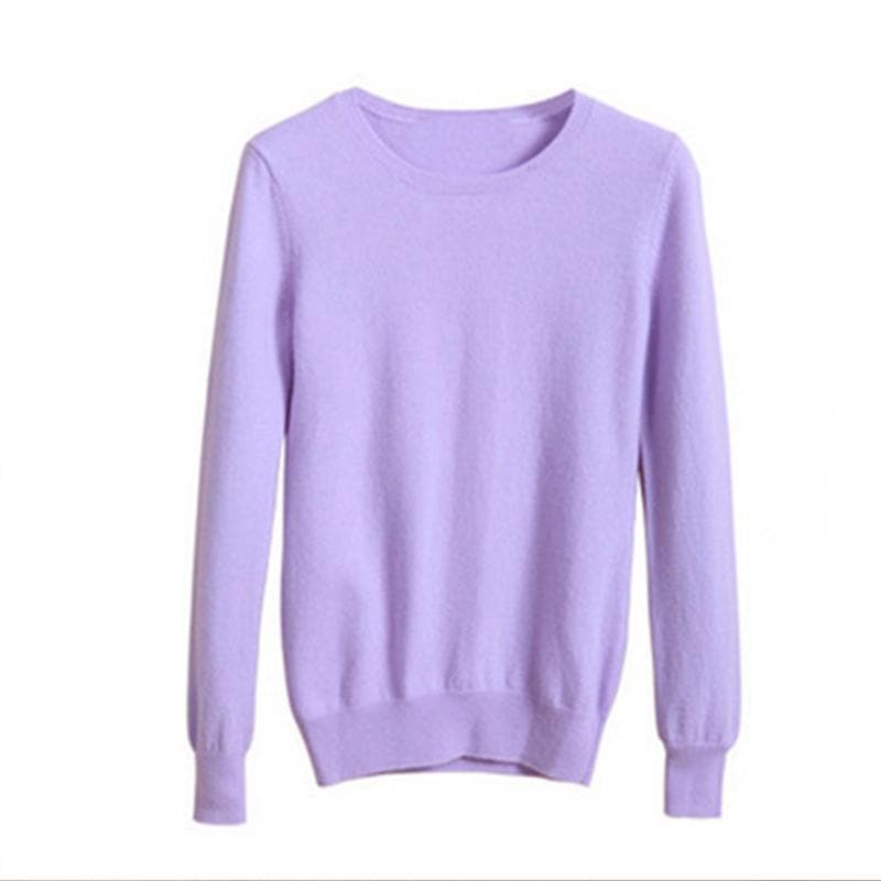 Women's Cozy Knitted Pullover Sweater Crew Neck Fuzzy Slim Fit Red Black Sweater XL light purple