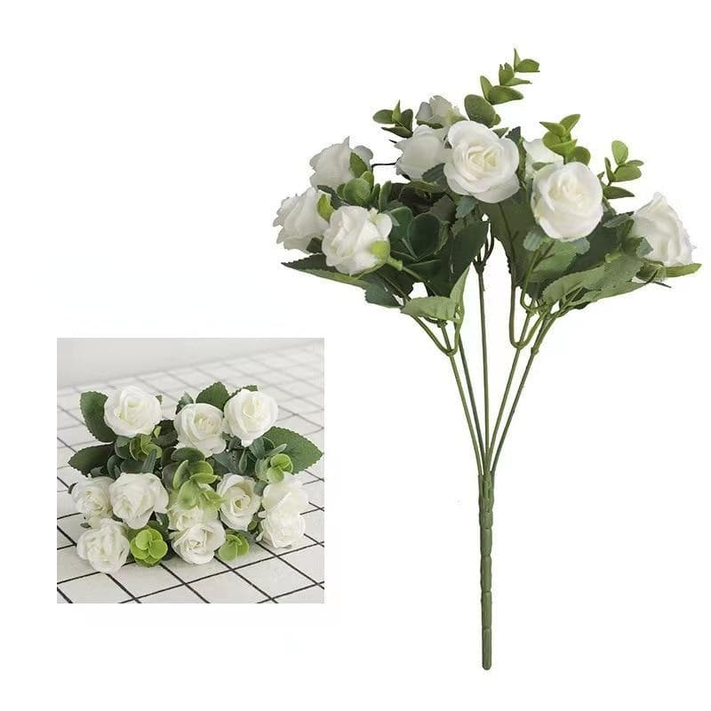 Heads Artificial Flower Silk Rose white Eucalyptus leaves Peony Bouquet Fake Flower for Wedding Table Party Vase Home Decor