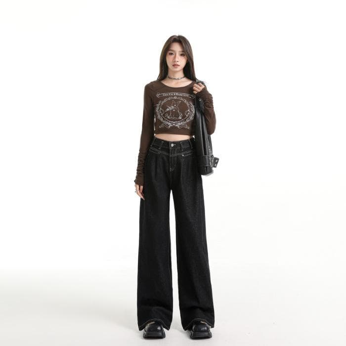 Denim Super Soft Touch Wide-leg Jeans for Women Spring Loose Slim Floor Pants for Women Spring 2XL