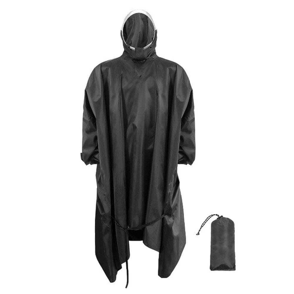 Hooded Waterproof Rain Coat Lightweight Reusable Rain Poncho for Hiking Camping Type C black