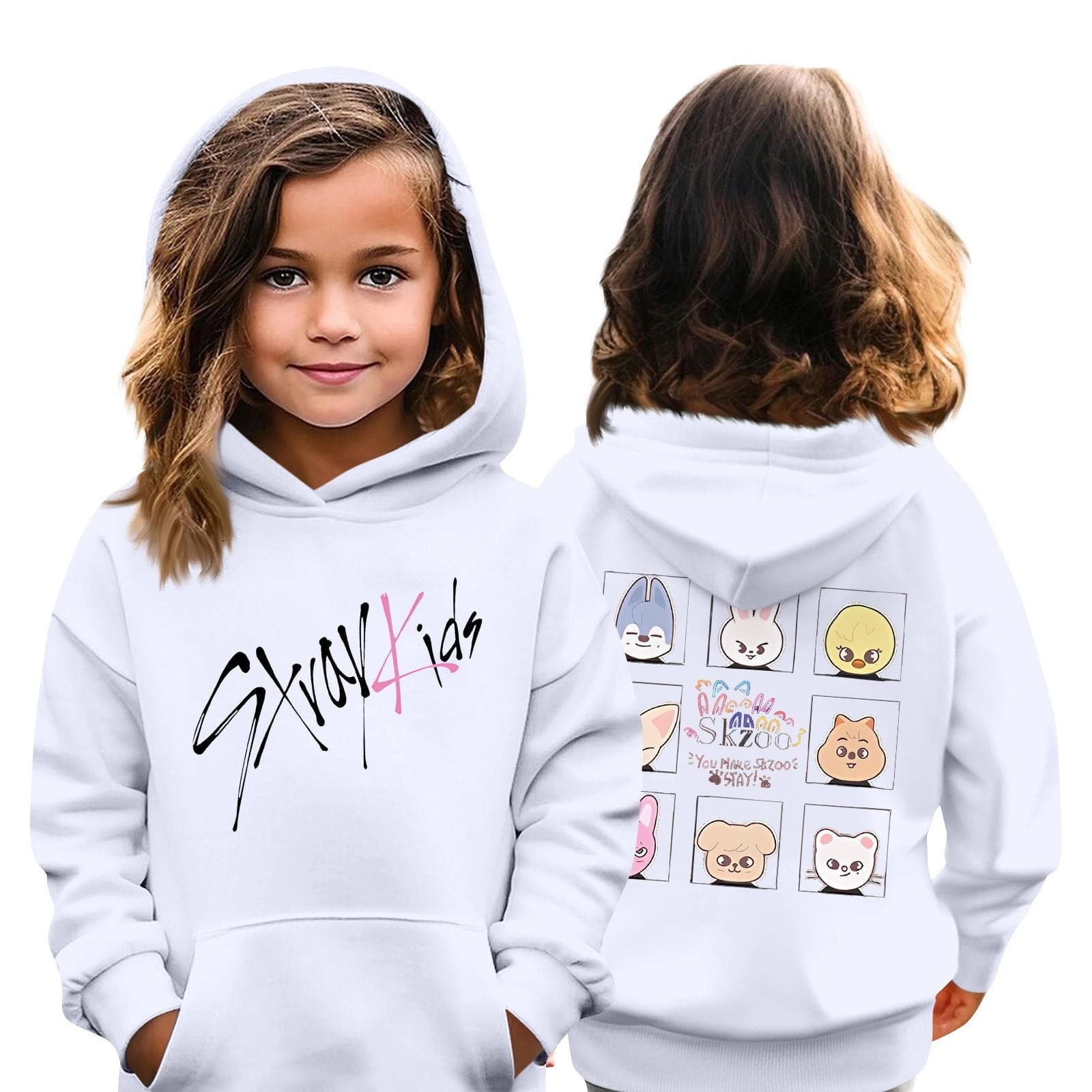 Kids Fashion Casual Top Stray Kids Korean Combo Printed Pullover Sweatshirt 110 white