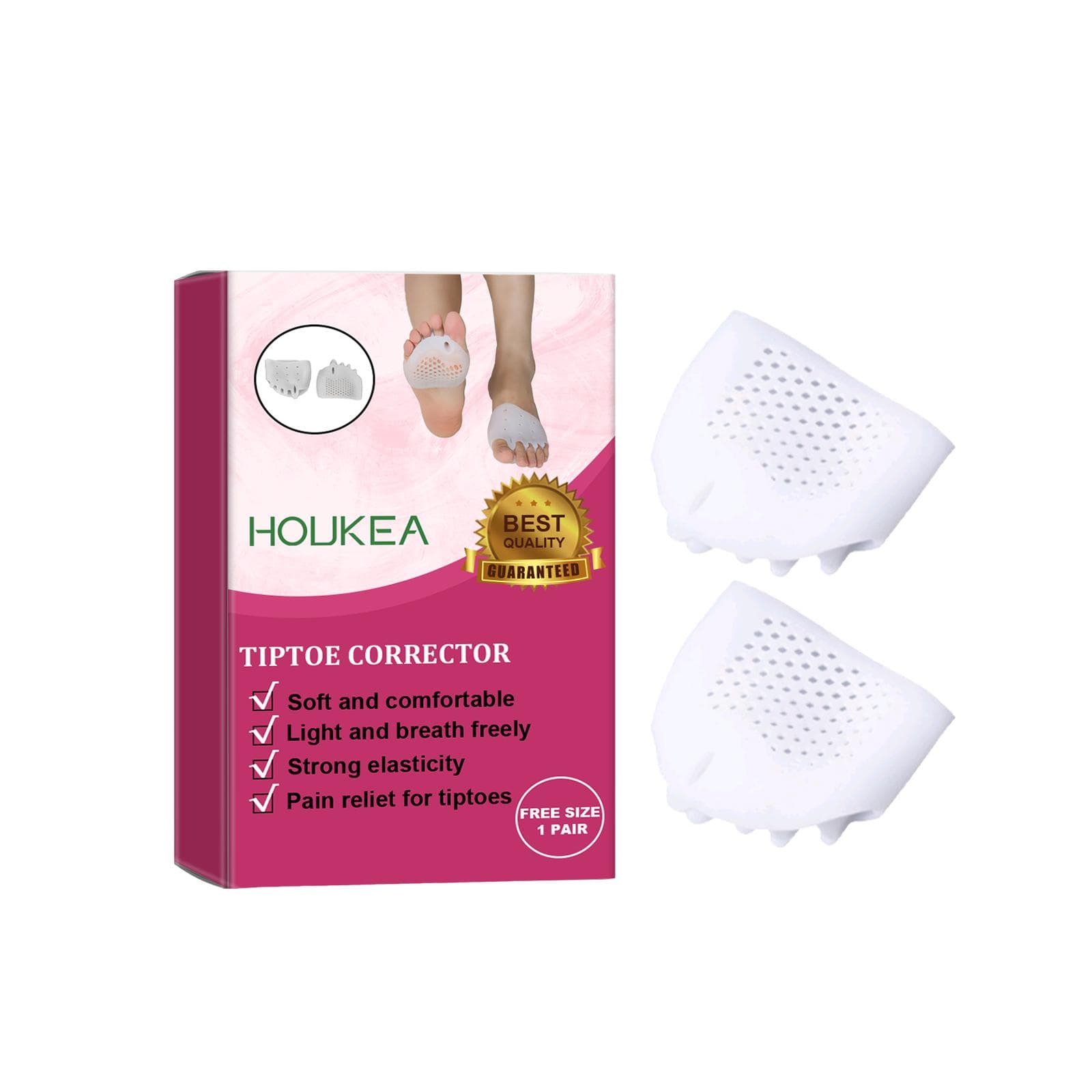 HOUKEA Tiptoe Correction Silicone Toe Protector Split Toe Design Relieve Foot Pressure Soft Elastic 0 white