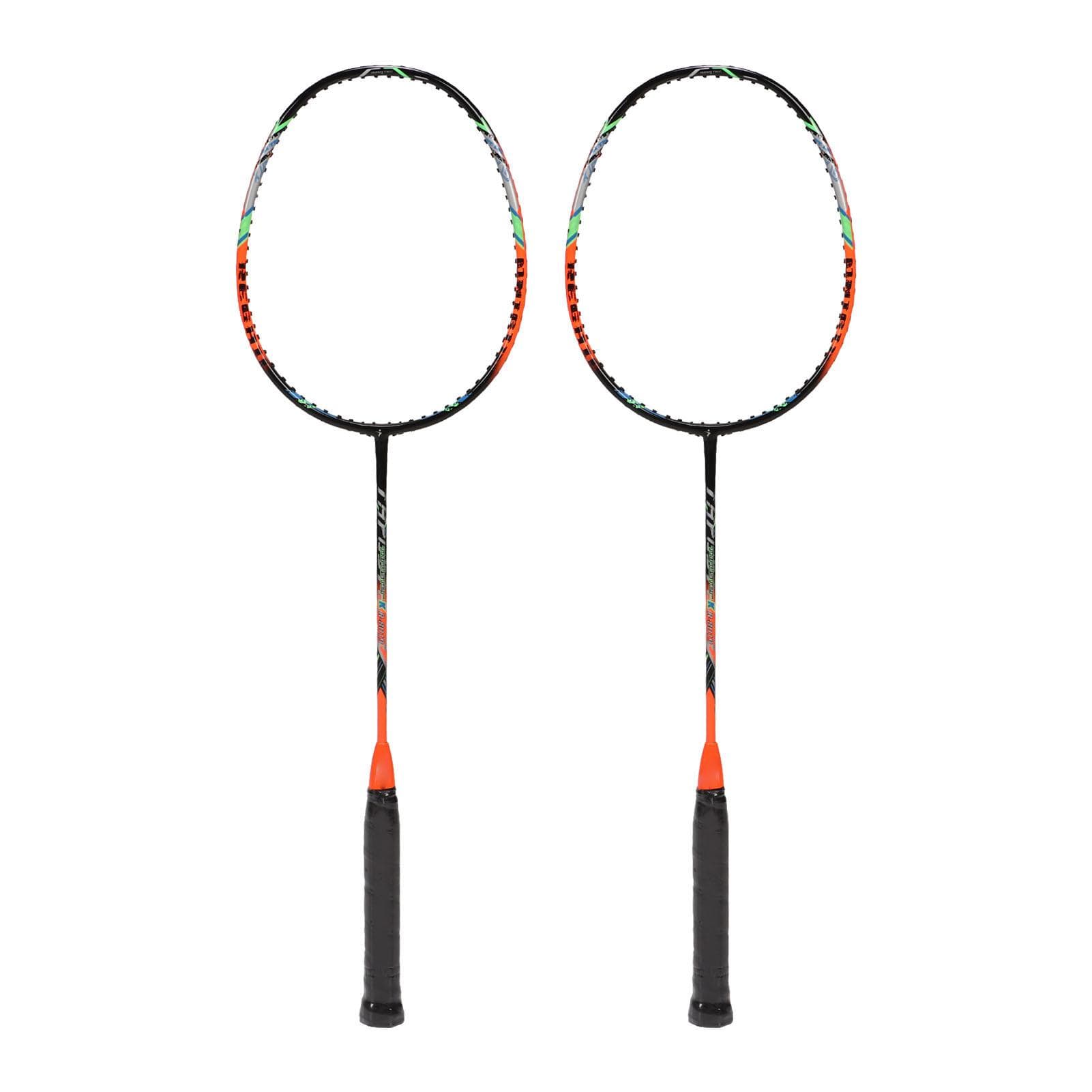 2 Pcs Carbon Fiber Badminton Rackets Ultra Light Adult for Training Competition Recreation Green orange