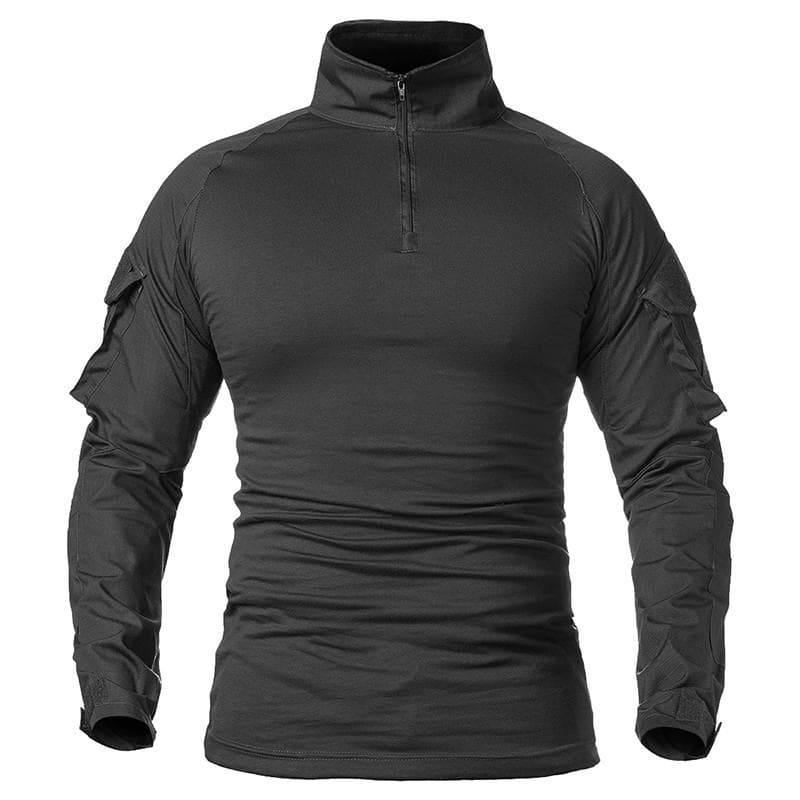 Men Army Uniform Long Sleeve Combat Shirts Solid Cotton Military Tactical T-Shirt 5XL black