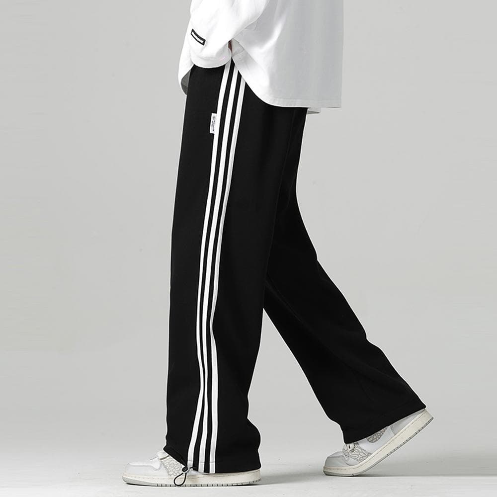 Men's Y2K Vintage 2024 Casual Wide Leg Pants Sweatpants Jogging Women Stripe Hip Hop Sports Sweat Drawstring Pants Streetwear Trousers For Men 2XL black